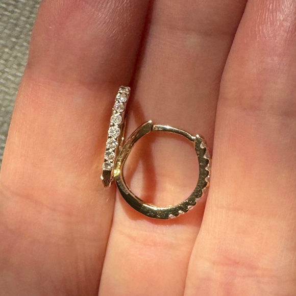 14k gold diamond pave huggies - Picture 1 of 4